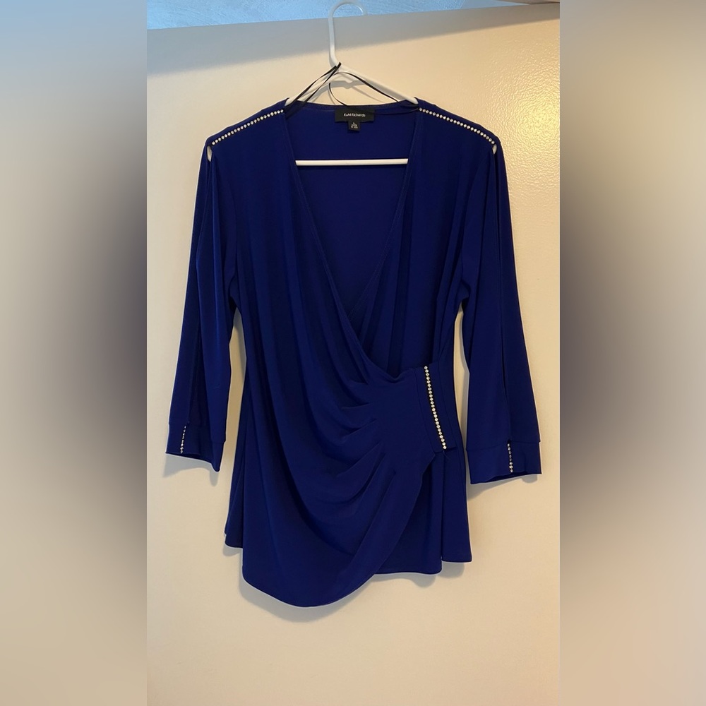 R&M Richards Royal Blue Draped Blouse